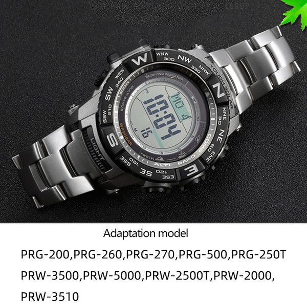 Solid Stainless Steel Watchband for PROTREK Casio PRG-260 PRG-270 PRG-550 PRW-3500/2500/5100 Watch Band Strap Silver Black 18mm