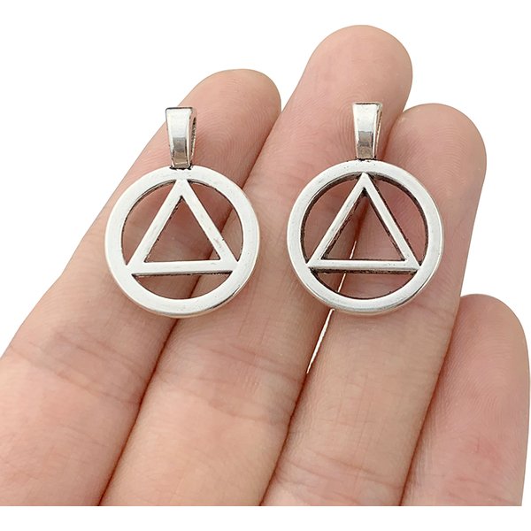 30Pcs Tibetan Silver 2 Sided AA Alcoholics Anonymous Recovery Sobriety Triangle Symbol Charms Pendants for DIY Necklace Making