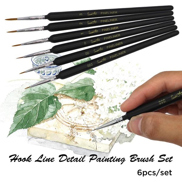 SeamiArt 6 pièces stylo à ligne à crochet fin différentes tailles 000 00 0 1 2 3 pinceau artiste Gouche aquarelle acrylique peinture fournitures