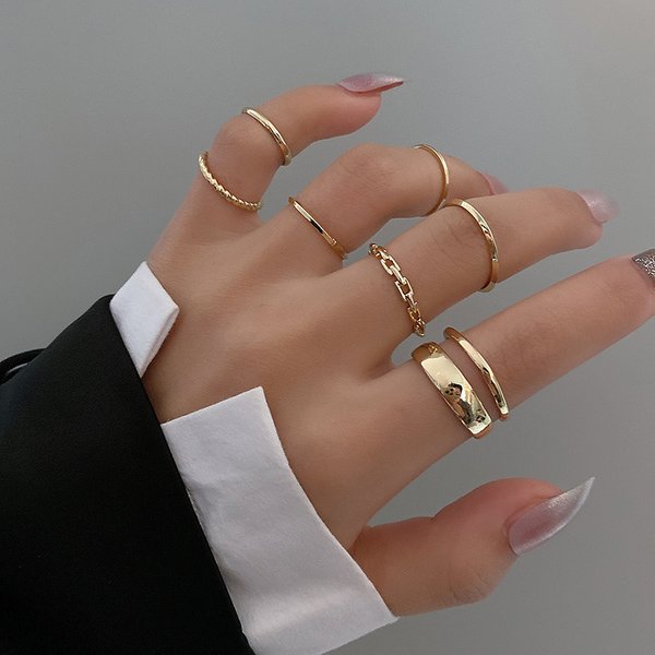 7 stücke Mode Schmuck Ringe Set Heißer Verkauf Metall Legierung Hohl Runde Öffnung Frauen Finger Ring Für Mädchen Dame Party Hochzeit geschenke