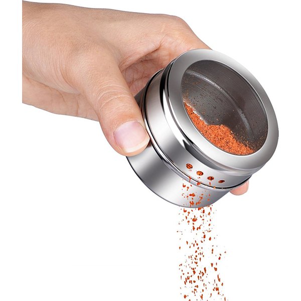 LMETJMA Magnetic Spice Tins Stainless Steel Spice Jars with Clear Shaker Lids Pepper Spice Storage Jars With Spice Labels KC0050