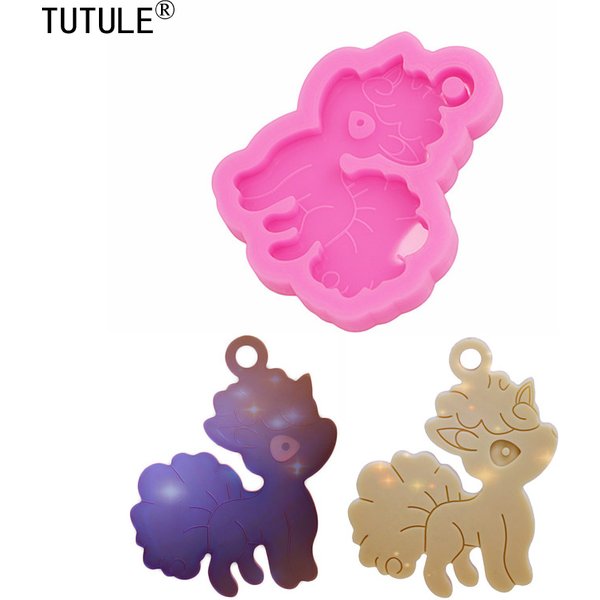 Shiny Mirror Cartoon Animal Fox Keychain Jewelry Pendant Silicone Mold, Epoxy Resin Earring Mold, Aromatherapy Pendant Molds