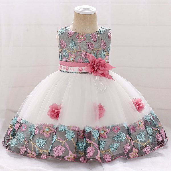 Kleinkind Baby Mädchen Kleid Tüll Taufe Kleider für Mädchen 1. Jahr Geburtstag Perlen Spitze Applizierte Party Hochzeit Abschlussball Kinder Kleidung
