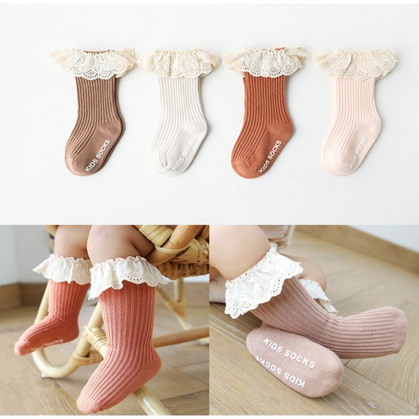 Chaussettes hautes en dentelle pour bébés filles, chaussettes d'hiver antidérapantes en coton pour enfants de 0 à 3 ans