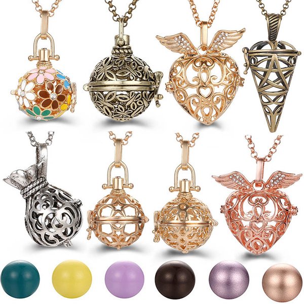 2020 Multi Styles Hollow LOVE Angel Wings Vintage Halskette Musik Ball Schwangerschaft Glocke Halskette Aroma Ätherisches Öl Medaillon Anhänger