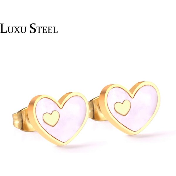 LUXUSTEEL-Boucles d'Oreilles à Clous en Coquillage de Cœur pour Dames, Enfant, Fille, Acier Inoxydable, Rouge, Bleu, Rouge Rose, Blanc, Noir, Boucle d'Oreille pour Document, Bijoux