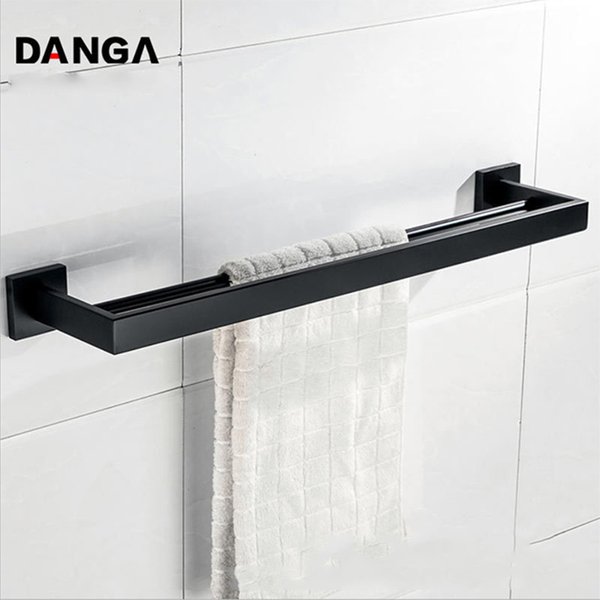 Black Towel Rack Black Bathroom Shelf Double layer Towel Holder Wall Mounted Towel Hanger 304 Stainless Steel Shelves