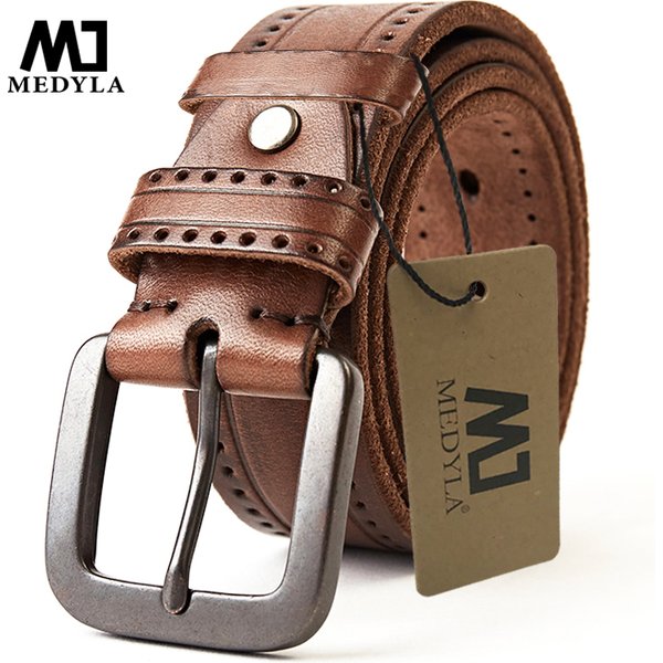 MEDYLA männer Leder Gürtel Für Männer Vintage Legierung Pin Schnalle Bund Strap Jeans Gürtel Für Männliche Rindsleder Gürtel DSW535