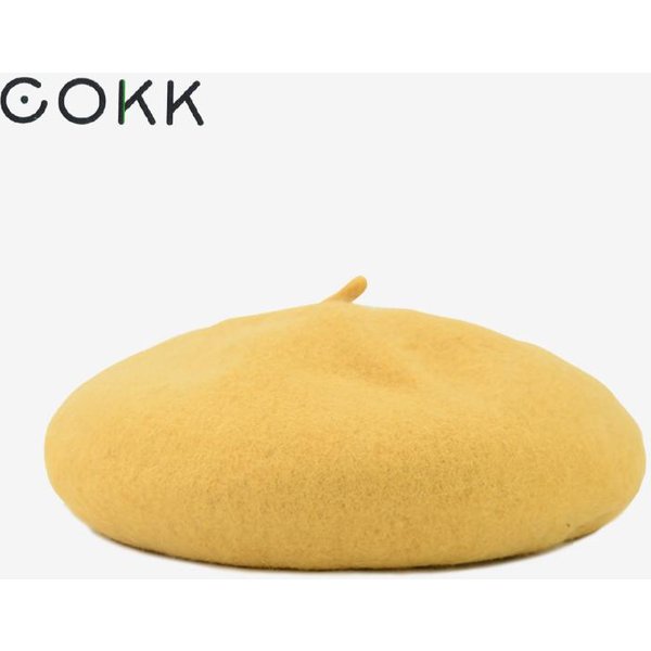 COKK Winter Hat Women Beret Wool Cashmere Vintage Berets Solid Hat Female Ladies Bonnet Painter Cap Pink Beret Flat Boina Gorras