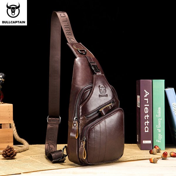 BULLCAPTAIN Tasche Echtes Leder Brusttasche Herrenmode Stil Casual Straddle Bag Business Große Kapazität Leder Herrengepäck