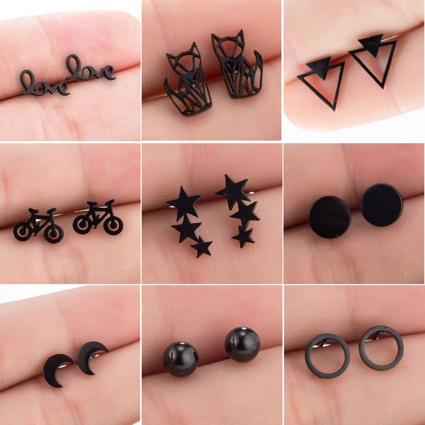 2025 Edelstahl Ohrringe Geometrische Frauen Männer Hip Hop Schwarz Drei Sterne Dreieck Stud Ohrring Modeschmuck Geschenk Freund