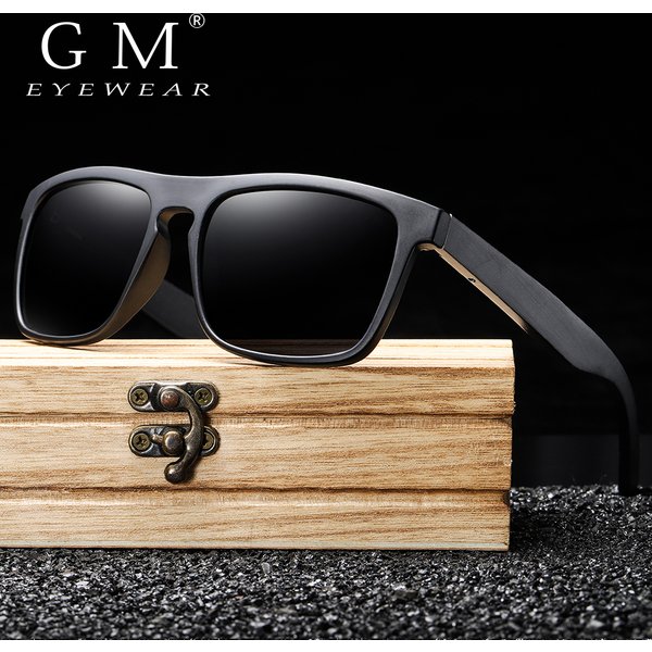 Nouvelles Arrivées GM – Lunettes de Soleil Polarisées Noires en Bois pour Hommes, Lunettes de Soleil en Bambou, Verres Rouges UV400, Lunettes de Conduite Tendance, Carton S5523
