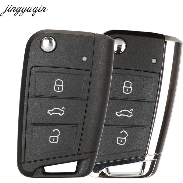 Jingyuqin Remote Car Key Case Shell For Volkswagen VW Golf 7 Beetle Jetta Bora Passat Polo Tiguan 3 Button Chrome HU66 HU162T