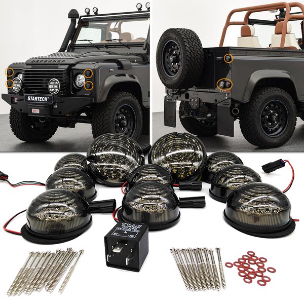 10 pièces fumé + rouge avant + feu antibrouillard arrière feu de recul Kit complet de mise à niveau de lampe à LED pour Land Rover Defender 1990-2016