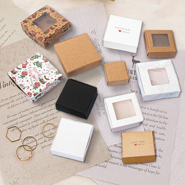 Boîte d'emballage en kraft à fenêtre carrée faite à la main, rangement de bonbons Regina, freins, baby shower, faveur de mariage, coffrets cadeaux, décor de sucette, 50 pièces