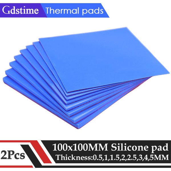 Coussretours en silicone pour dissipateur thermique CPU, conducteur thermique pour ordinateur portable, carte IC GPU VGA, 100x100mm, 0.5mm, 1mm, 2mm, 3mm, 4mm, 5mm, 2 pièces