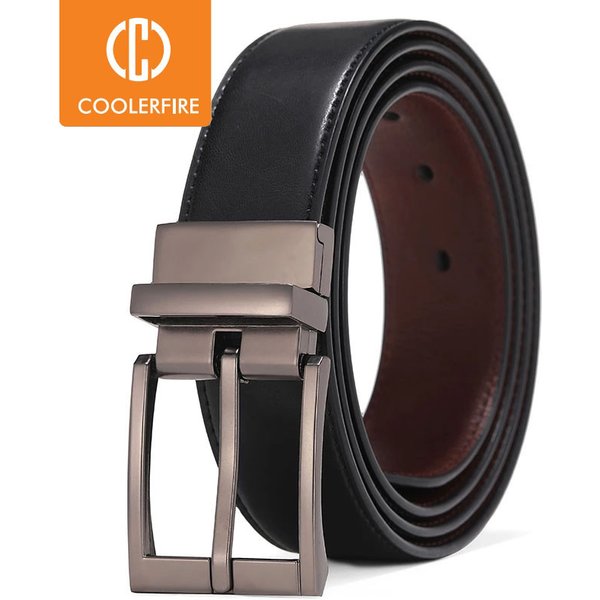Business Dress Belts for Men Genuine Leather Belt Reversible Buckle Brown and Black Belt HQ110