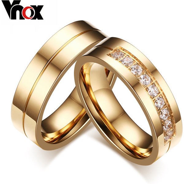 Vnox – bagues de mariage tendance pour femmes/hommes, cadeau d'amour, couleur or, acier inoxydable, promesse CZ, bijoux de Couple