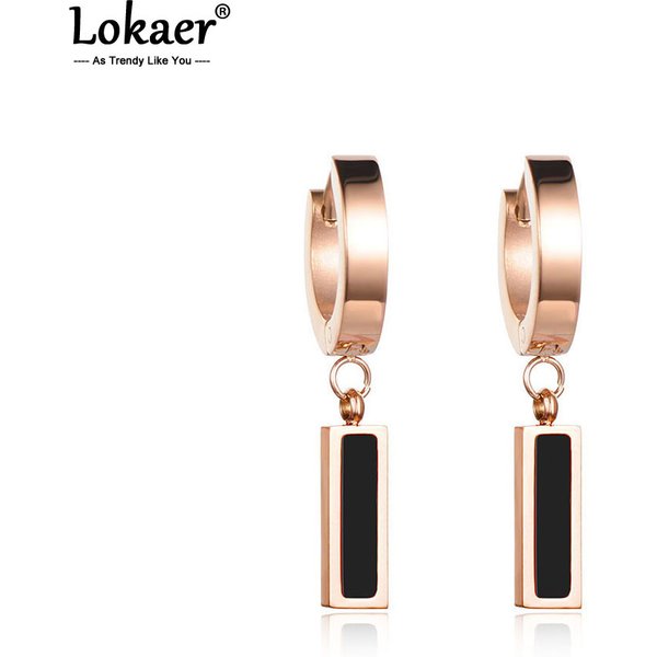 Lokaer Fashion White & Black Shell Hoop Earrings For Women Rose Gold Color Titanium Steel Female Earrings Jewelry E17044