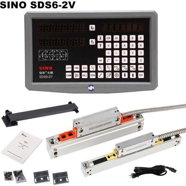 Komplettset Sino DRO Kit SDS6-2V 2-Achsen-Digitalanzeige mit 5u KA-300 Gitterlineal und KA-500 Slim Linear Glass Scale Encoder