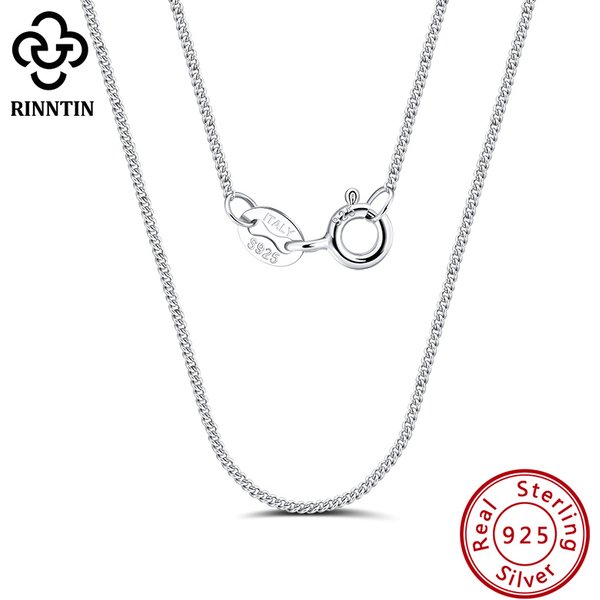 Rinntin solide 925 argent Sterling 1.0mm chaîne latérale collier pour femmes filles élégant collier bijoux fins 40/45/50/55/60 cm SC18