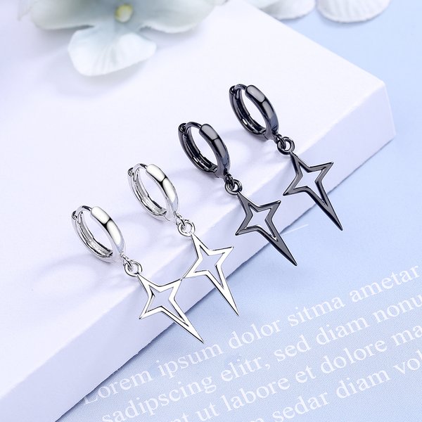 Boucles d'oreilles pendantes étoile en argent sterling 925 style hip-hop unisexe, bijoux simples style streetwear, cadeau
