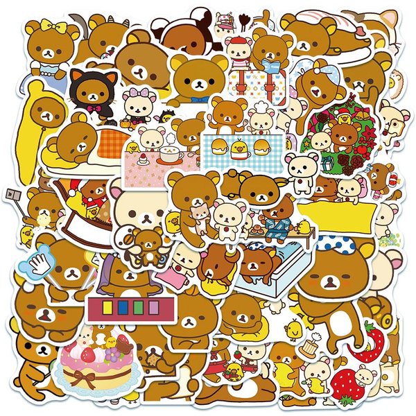 50pcs Kawaii Rilakkuma Bear Cute Cartoon Stickers For Guitar DIY TOY Bicycle Skateboard Laptop Luggage Decor