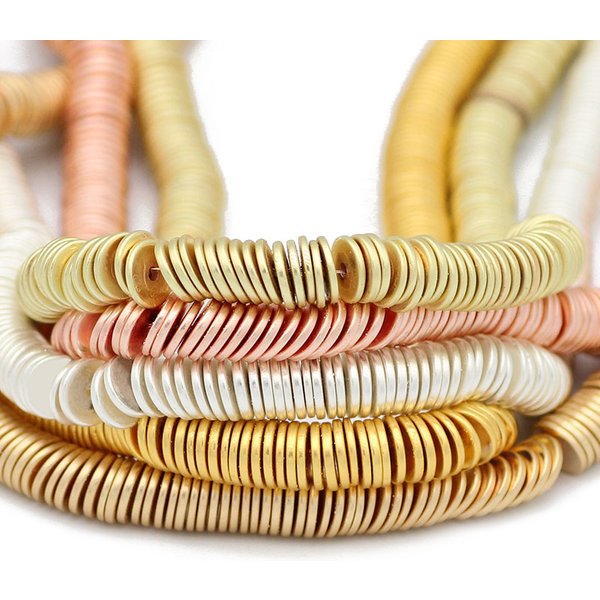 Pièces rondes et plates de couleur or Rose mat, 1mm, hématite, entretoises en pierre naturelle, breloques, perles amples pour la fabrication de bijoux, accessoires de bricolage