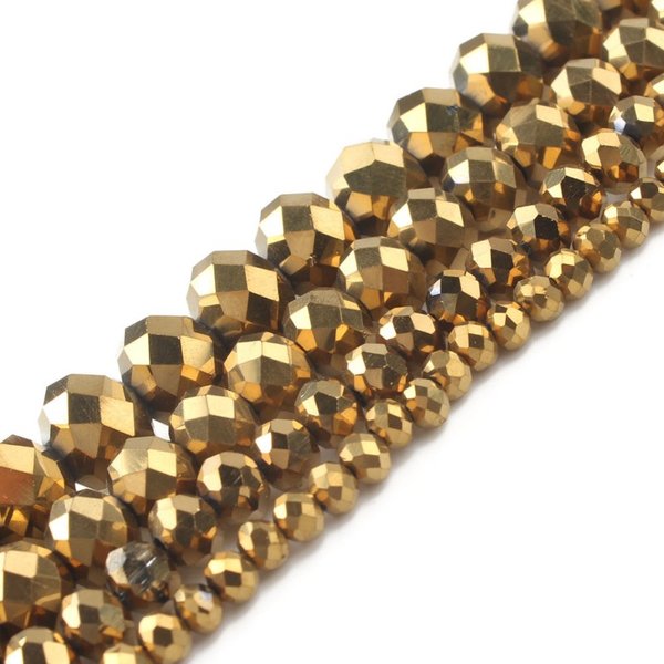 Perles de verre cristal autrichien plaqué or à facettes, Rondelle, perle d'espacement pour la fabrication de bijoux, accessoire de Bracelet à bricoler soi-même 4/6/8/10/12mm