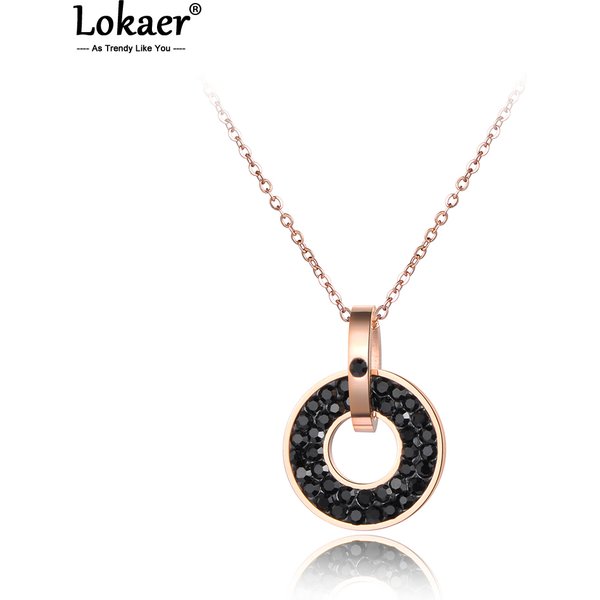 Lokaer 316L acier inoxydable noir et blanc cristaux pendentif forme ronde couleur or Rose colliers pour femmes livraison gratuite N18072