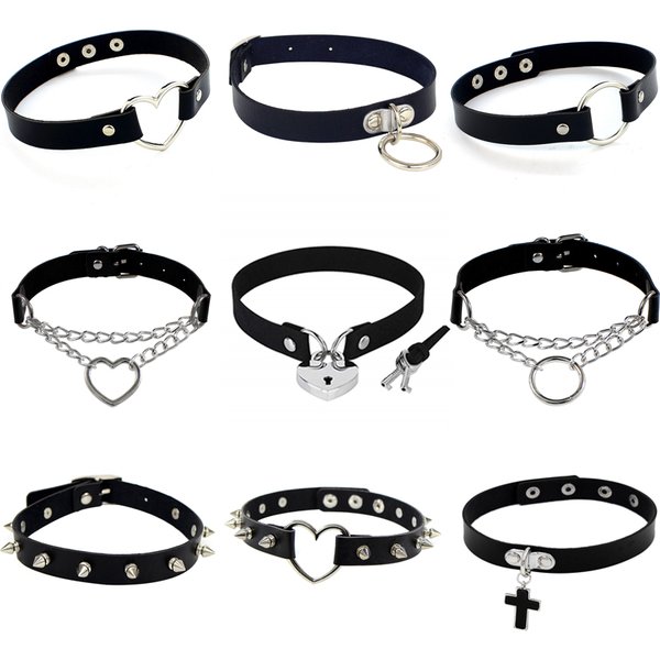 Collier Ras du Cou Clouté en Cuir PU, Punk, Clé de Serrure, Cœur Rond, Rivet à Pointe, Bijoux de Corps, Cadeau de ixd'Anniversaire, 2023