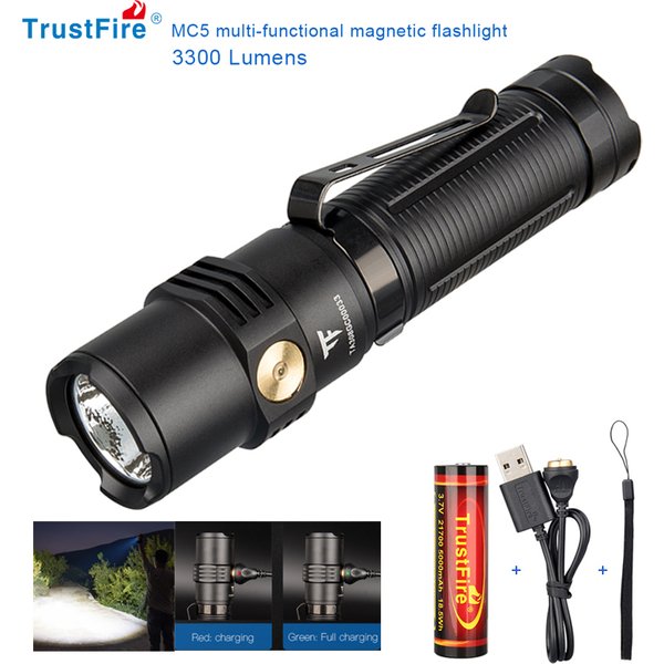 Lampes de poche LED haute puissance Trustfire MC5 3300 Lumens rechargeables Edc charge magnétique utilisation 21700 batterie indicateur d'alimentation Torches