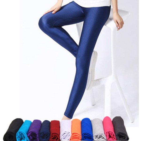 Femmes brillant pantalon Leggings vente chaude Leggings couleur unie Fluorescent Spandex élasticité pantalon décontracté brillant Legging