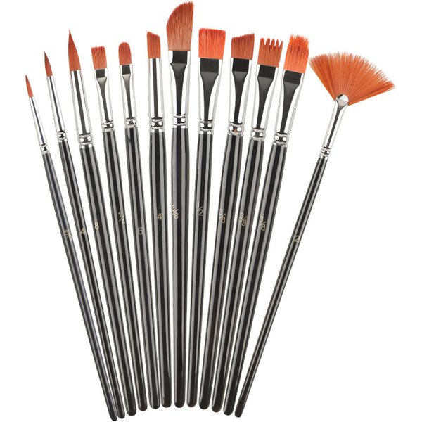 12Pcs Multi-funktionale Kurze Holz Schwarz Stiel Für Anfänger Gouache Aquarell Acryl Ölgemälde pinsel Set Nylon Haar kunst Werkzeug