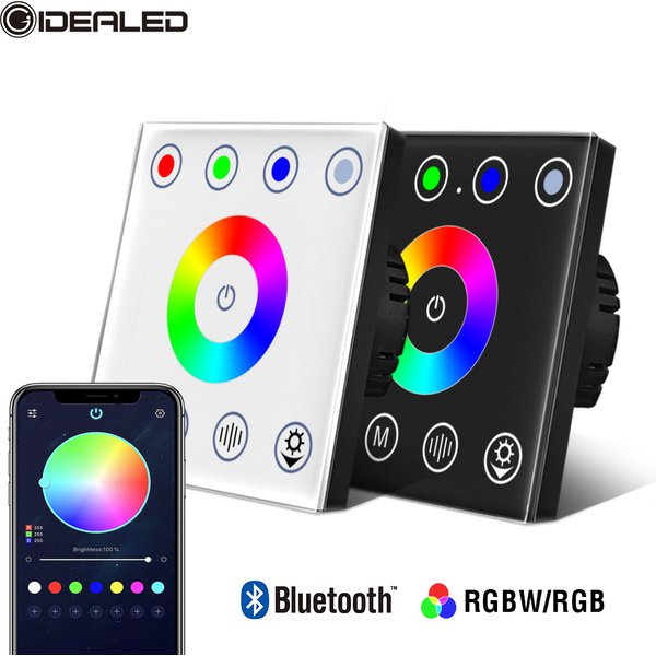 Contrôleur d'écran tactile mural intelligent RGB/RGBW, application Bluetooth, variateur de commutateur en verre pour bande lumineuse LED DC12V 24V