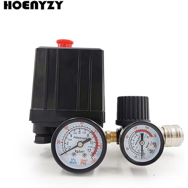 AC 220V Air Compressor Pump Pressure Control Switch 4 Port Manifold Relief Regulator 30-120PSI Control Valve with Gauge