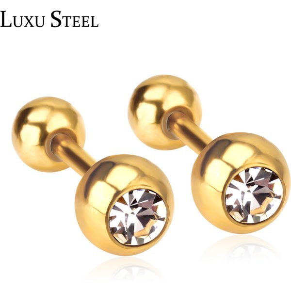 Boucles d'oreilles en cristal de luxe pour femmes et hommes, couleur or, rondes en acier inoxydable, CZ, Anti-allergie, vis arrière Aretes