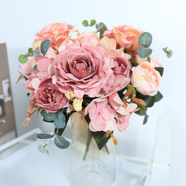 Künstliche Blumen Retro Seide Rose Bouquet Hortensie Pfingstrose Vintage Braut hält gefälschte Blume Home Hochzeit Dekoration Zubehör