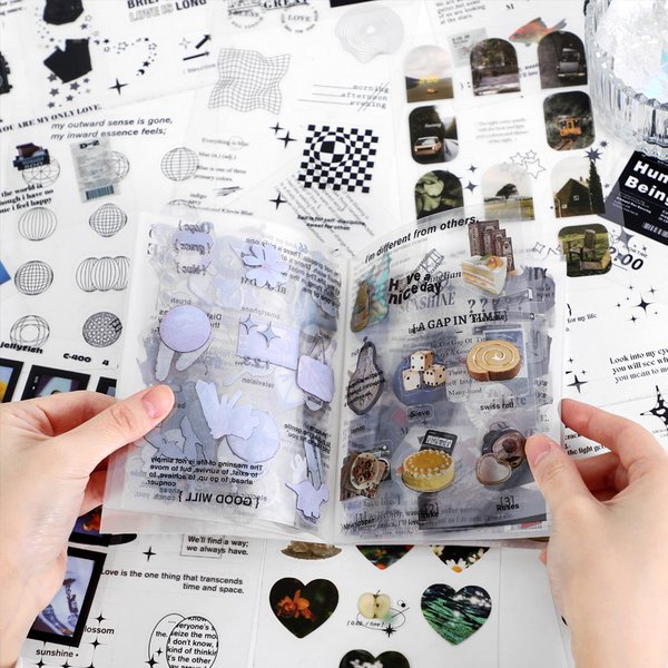 Yoofun 30pcs/pack Multi-style Decorative Stickers Rainbow White and Black Geo Sticker Pack for Scrapbooking Journals Collage DIY