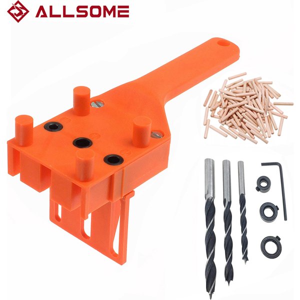 ALLSOME Woodworking Dowel Jig Set 6 8 10mm Drill Bits Wood Dowel PinsDrill Guide Kit for Joinery Doweling Jig Hole Saw Tools