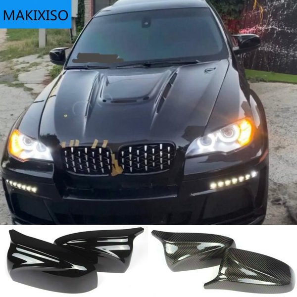 Couvercle de rétroviseur à motif en fibre de carbone, style de voiture modifié, noir brillant, aile latérale, capuchons de rétroviseur pour BMW X5, E70, X6, E71, 2008-2013, 2 pièces
