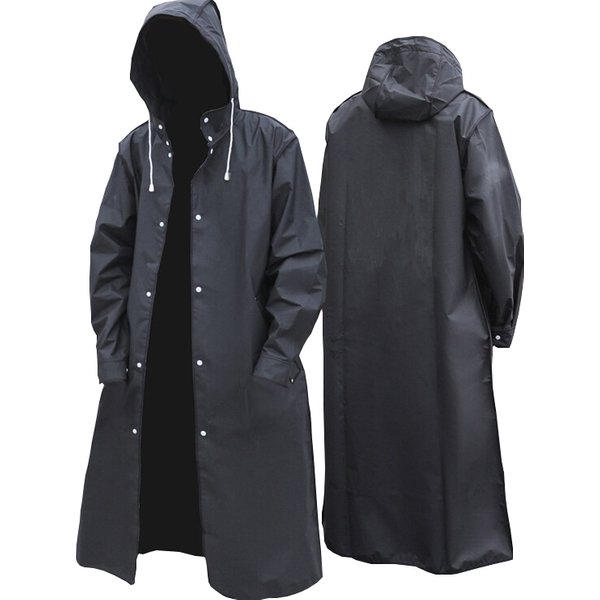 Black Fashion Adult Waterproof Long Raincoat Women Men Rain Coat Hooded For Outdoor Hiking Travel Fishing Climbing Thickened