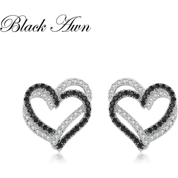 Black Awn 2026 New Romantic Silver Color Jewelry Natural Heart Party Stud Earrings for Women Bijoux I155
