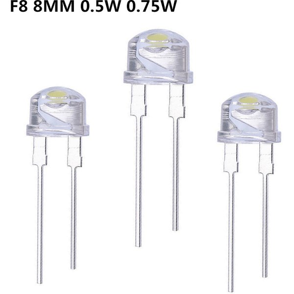 20/100 pièces LED 8mm à puce, lumière blanche froide 0.5W 0.75W, puces F8MM haute puissance, diode électroluminescente