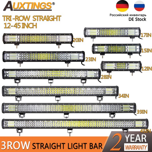 Auxtings 12-45 pouces 180W-612W Tri-Row 7D barre lumineuse LED tout-terrain barre LED Combo barre lumineuse de travail LED pour camion SUV ATV 4x4 4WD 12v 24V