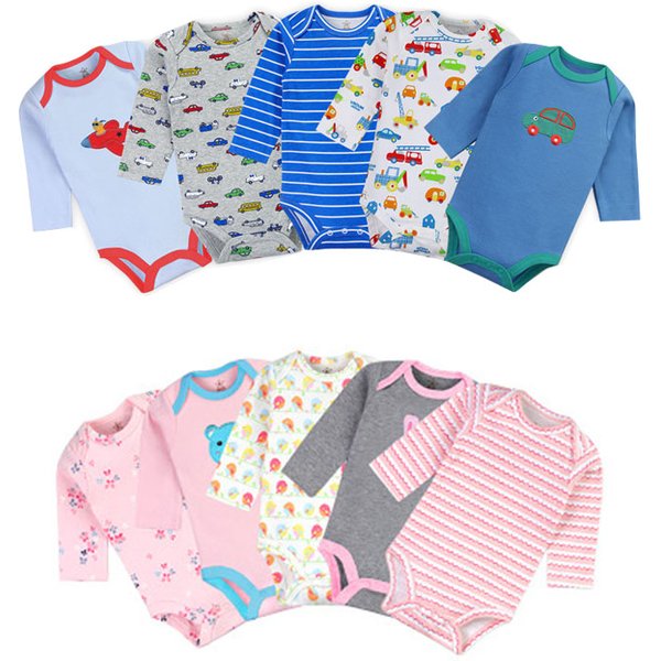 5Pcs Baby Bodysuits 3M-24M Winggle-in Cotton Infant Long Sleeve Bodysuit