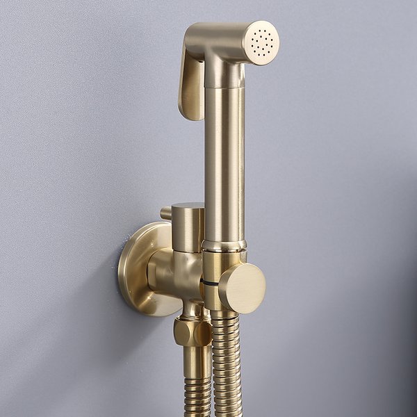 Juego de pulverizador de bidé de inodoro de latón sólido de mano Accesorios Grifo de bidé negro para baño Ducha de pulverizador higiénico de mano portátil Jet Tap Autolimpieza Oro cepillado Cromo