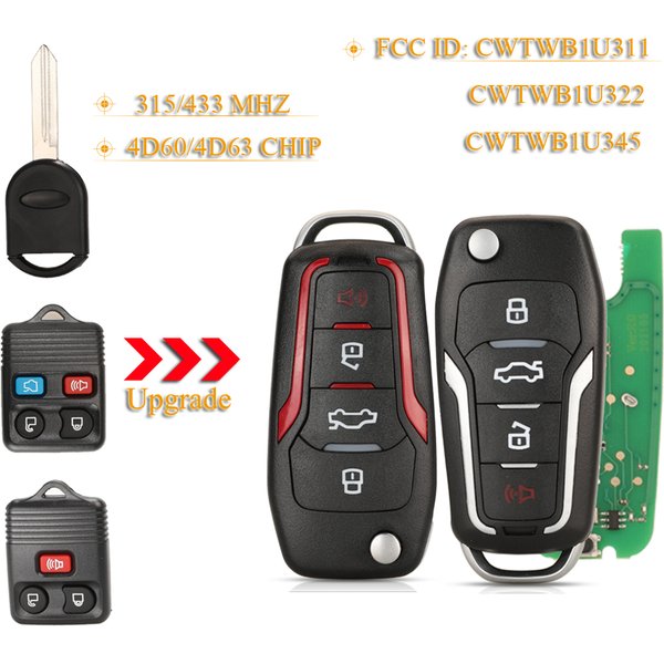 Jingyuqin Modifizierter Fernbedienungs-Autoflipschlüssel 315/433 MHz für Ford F150 Explorer Focus Edge Escape Ranger Mustang Flex Mercury Lincoln