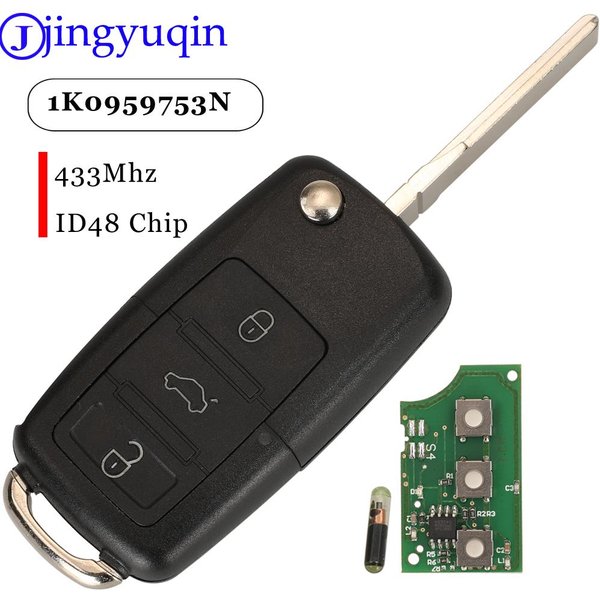 Jingyuqin 3 Buttons Smart Remote Car Key Fob 433MHZ ID48 Chip 1K0959753N For VW Golf Jetta Tiguan Polo With HU66 Blade 7N5837202