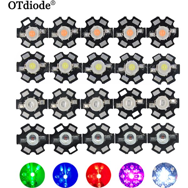 Diode LED haute puissance, 1W, 3W, 100 pièces, blanc froid et chaud, RVB, UV 395nm, rouge profond, vert, bleu royal 450nm 660nm, rose avec circuit imprimé étoile 20mm